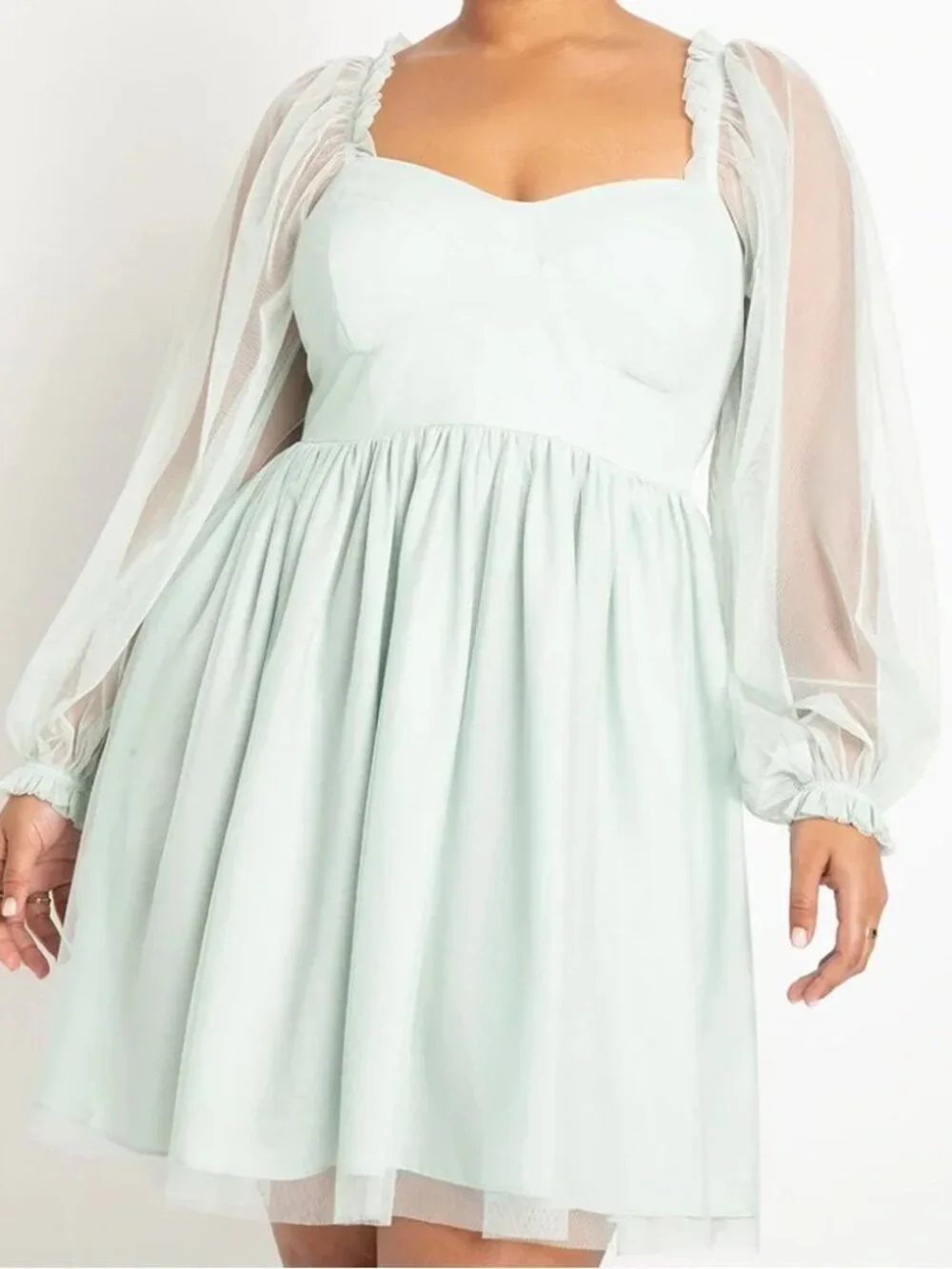 Eloquii Sweetheart Tulle Mini Dress Mint Green Sheer Sleeve Fit Flare 14 NWT - Picture 7 of 7